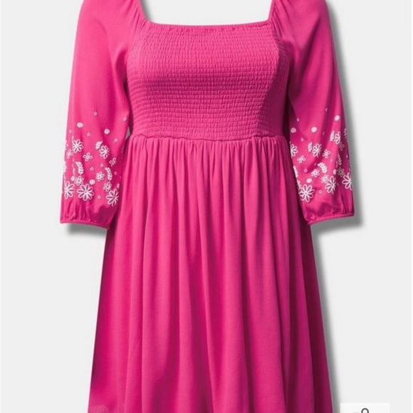 🐣🐇Mini Crinkle Gauze Blouson Sleeve Dress, Cabaret SZ 1X EUC - Picture 1 of 12